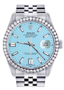 Rolex Datejust Steel Turquoise Dial 3.30ct Diamond Bezel Jubilee Watch -82