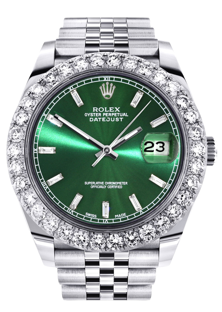 ROLEX MENS DATEJUST WATCH GREEN STICK DIAL DIAMOND BEZEL-83