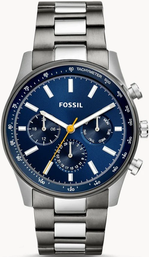 BQ2458 ساعه فوسيل معدن فراني مينا أزرق رجالي