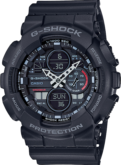 GA-140-1A1DR ساعة جي شوك رابر أسود مينا اسود