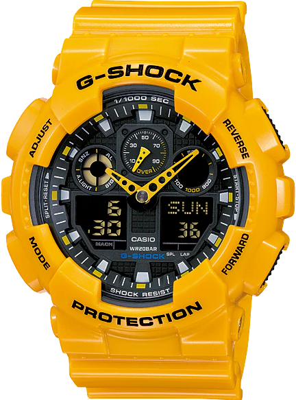 GA-100A-9ADR ساعة جي شوك رابر أصفر مينا أسود