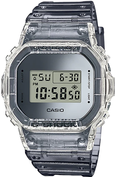 DW-5600SK-1DR ساعة جي شوك رابر أسود شفاف مينا شفاف رجالي