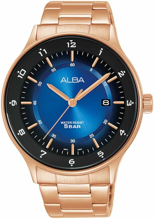 Alba Prestige AS9M04X1 Date Aperture Stainless Steel Band Round Analog Watch for Men - Goldرجالي