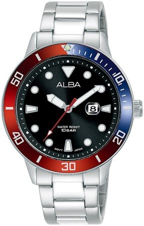 AH7T77X1 Stainless steel side wrapped bracelet Black dialرجالي