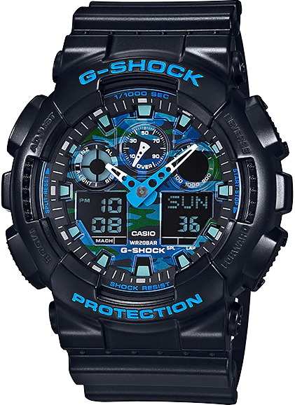 GA-100CB-1ADR ساعة جي شوك رابر أسود مينا أزرق