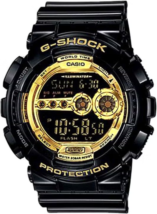 GD-100GB-1DR ساعة جي شوك رابر أسود مينا ذهبي