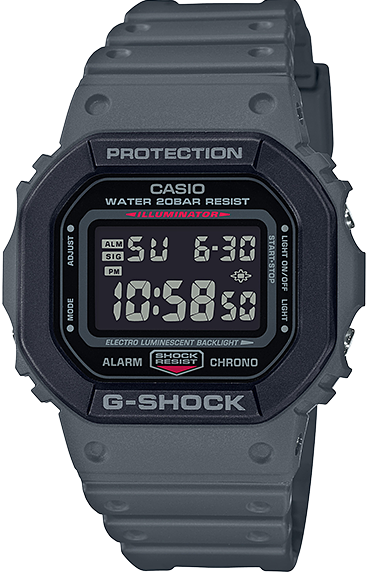 DW-5610SU-8DR ساعة جي شوك رابر رمادي مينا أسود رجالي