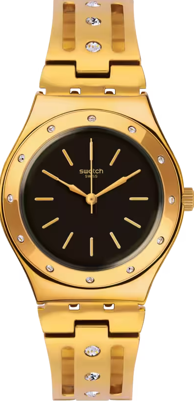 ساعة سواتش معدن ذهبي مينا أسود حريمي