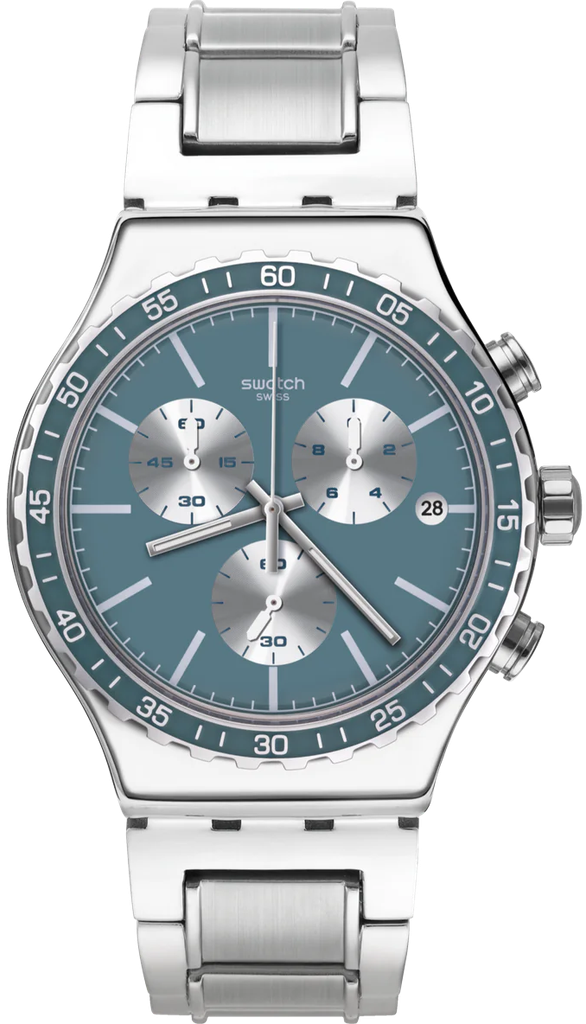 YVS438G ساعة سواتش معدن فضي مينا لبني