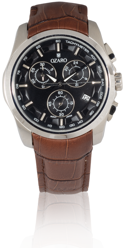 OZ-719TBBR ساعة اوزارو رجالي مينا اسود جلد بني 