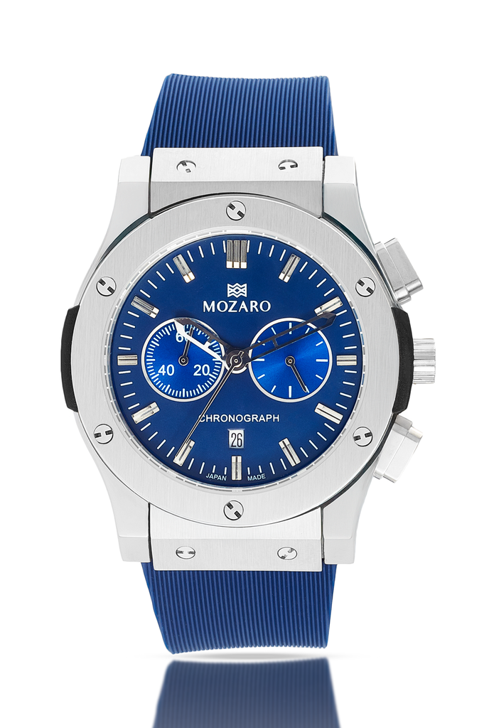 MO-71800-1  ساعه حريمي MOZARO رابر ازرق اطار  فضي  