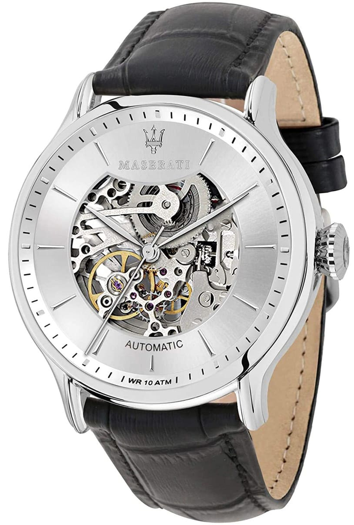 8821118003 ساعة مزراتي جلد أسود أوتوماتك 