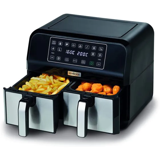 قلاية بدون زيت ديجيتال مزدوجة كينوود XXXL، سعة 8 لتر، اسود وفضي - HFM75.000MB بدون ضمان 