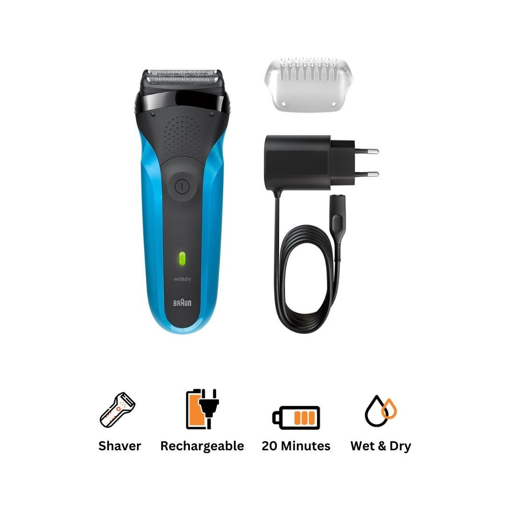 ماكينة حلاقة للرجال براون سيريز 3 للاستخدام الجاف والرطب، ازرق/اسود - 310S 