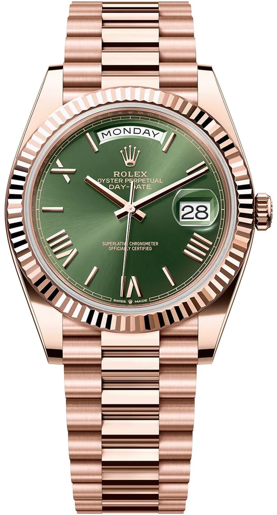 Rolex Watch Day Date For Men gold with an olive green-21