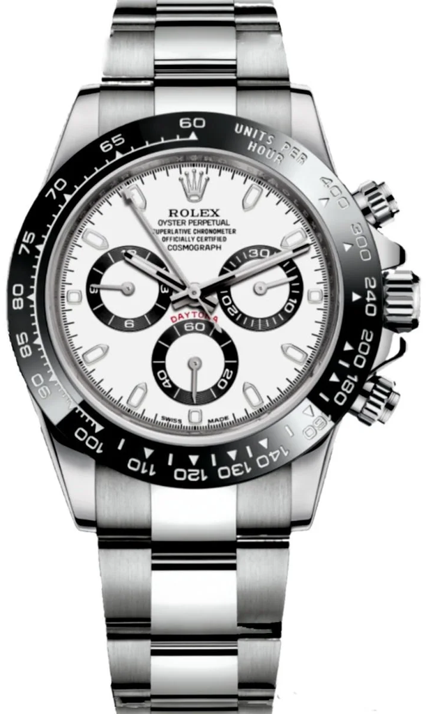 Rolex Cosmograph Daytona watch featuring a white dial and a stainless steel bracelet-43