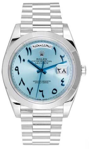 Rolex Day-Date 40 Platinum watch featuring an ice blue dial with Eastern Arabic numerals-65