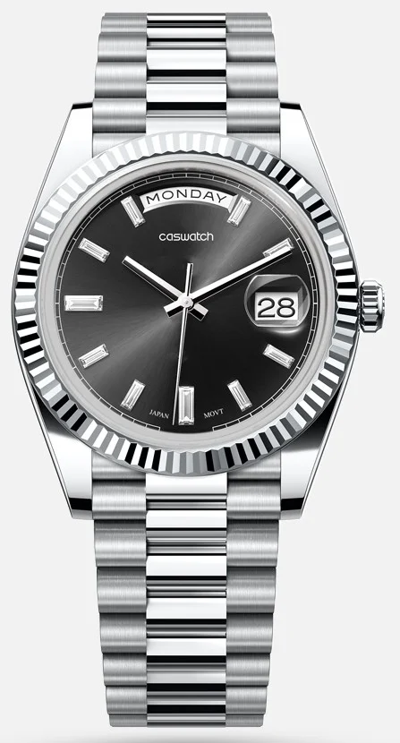 Rolex Caswatch automatic men's watch featuring a black dial and a silver stainless steel bracele-71