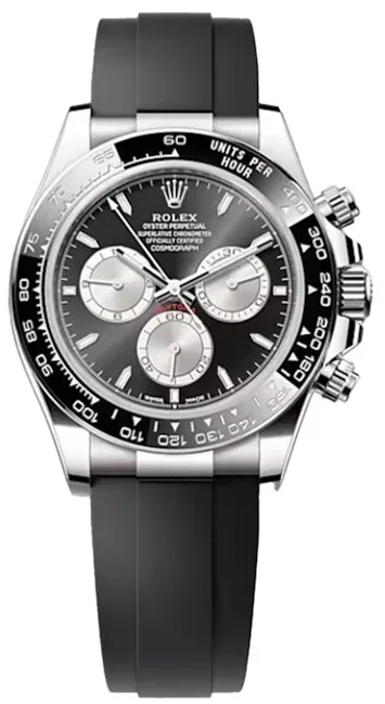Rolex osmograph Daytona watch in 18 ct white gold featuring a black Cerachrom bezel and an Oysterflex bracelet-87