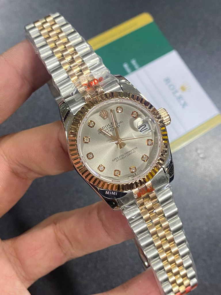 Rolex Datejust with a silver diamond dial, Everose-54