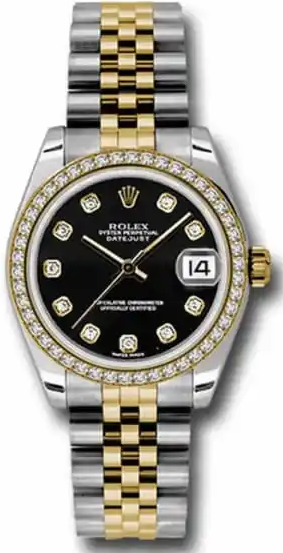 Rolex Datejust bkdj Black Diamond Dial & Diamond Bezel, Two Tone Stainless Steel & Gold Jubilee Bracelet Women’s Watch -69