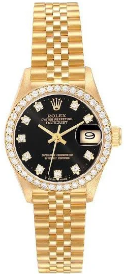 Rolex Đính Đá |Cặp Đôi |Mặt Đen |Dây Kim Loại Vàng Gold |Máy Pin -71