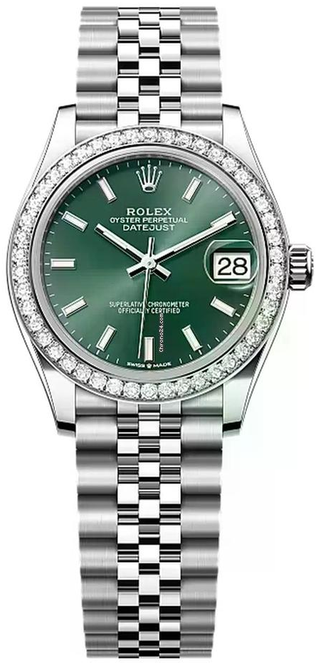 ROLEX MENS DATEJUST WATCH GREEN STICK DIAL DIAMOND BEZEL-83