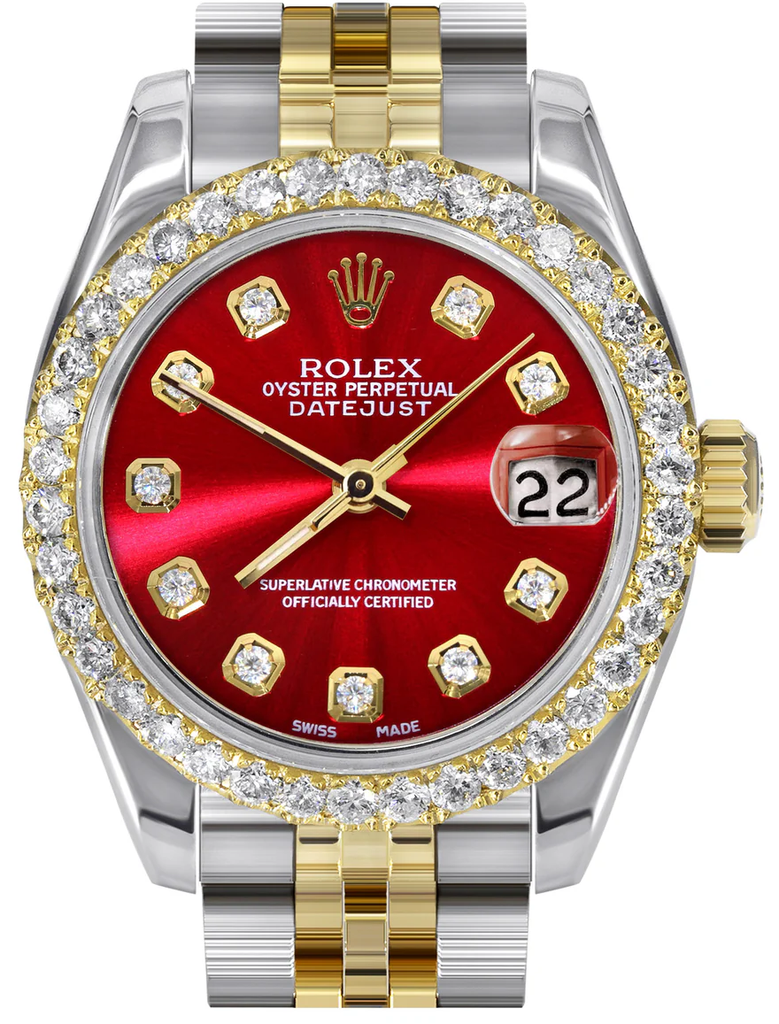 Rolex Datejust, likely featuring a red dial-90