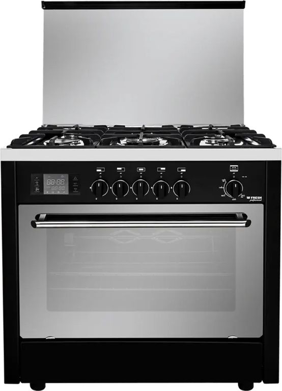 بوتجاز فريش بروفيشنال، بوتجاز 5 شعله، 60×90 سم، أمان كامل، شاشة تاتش ديجيتال، أسود×سلفر