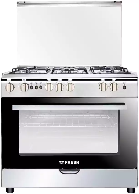 بوتاجاز فريش فيرونا، بوتاجاز 5 شعله، 90×60 سم، أمان كامل، سلفر، استانلس ستيل