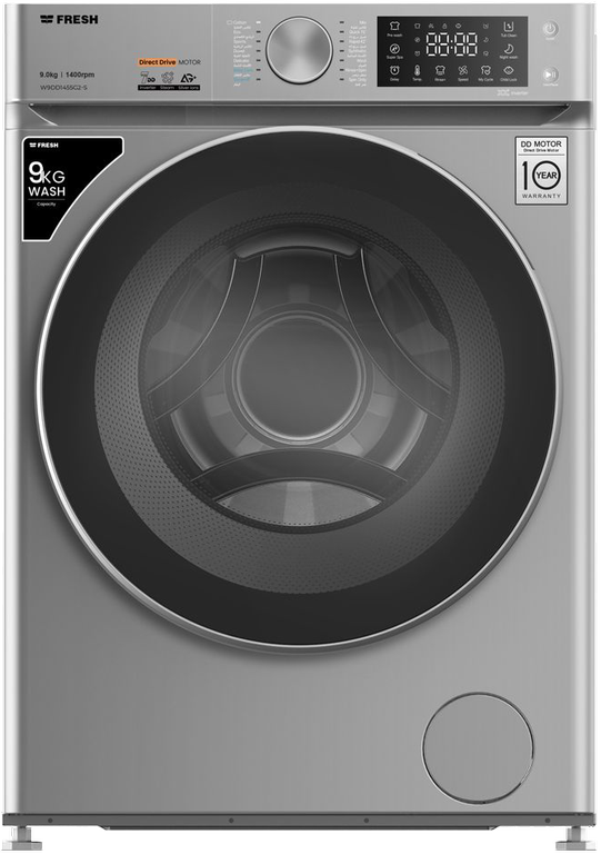 غسالة فريش فول اوتوماتيك تحميل امامي 9 كيلو، 1400 لفة، شاشة رقمية، انفرتر، ماتور دفع مباشر ، فضي ، G2-S 17784