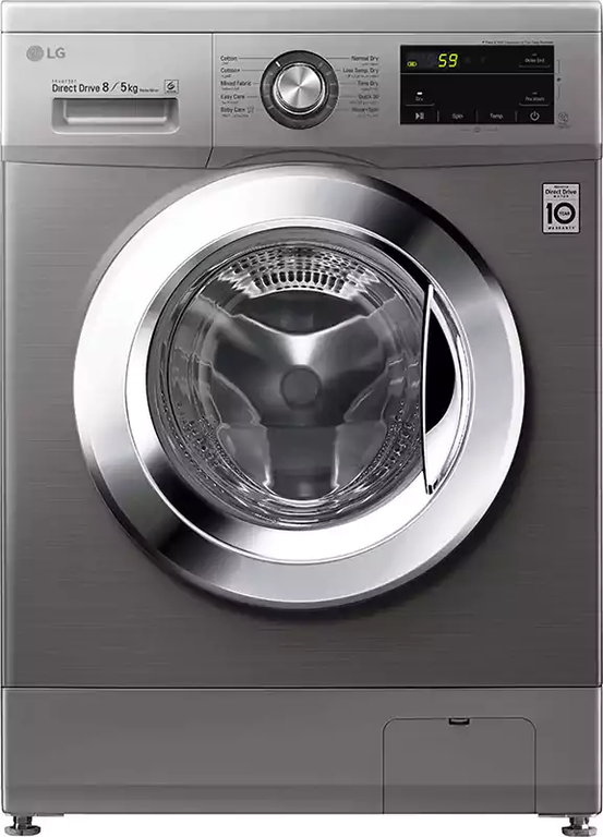 غسالة ال جي فول اوتوماتيك، تحميل أمامي، 8 كجم، برامج متعددة، انفرتر، فضي، F4J3TMG5P