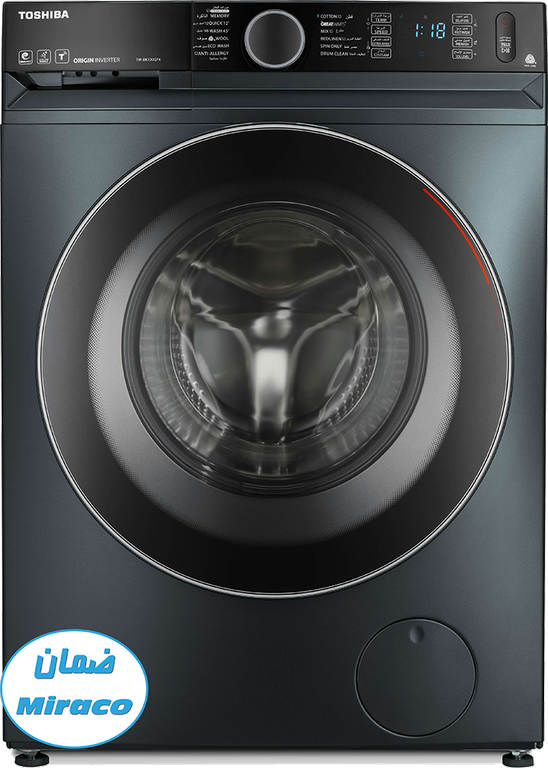 غسالة ملابس فول اوتوماتيك توشيبا تحميل أمامي ، سعة تحميل 9 كجم ، شاشة ديجيتال ، انفرتر ، واي فاي ، رمادى ، TW-BK100GF4EG (MK) ( بضمان ميراكو )