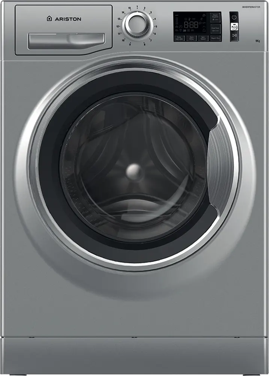 غسالة اريستون فول اوتوماتيك تحميل امامي 9 كجم، 1400 لفة، شاشة ديجيتال، إنفرتر، بخار، فضي، NLM11 946 SC A EX