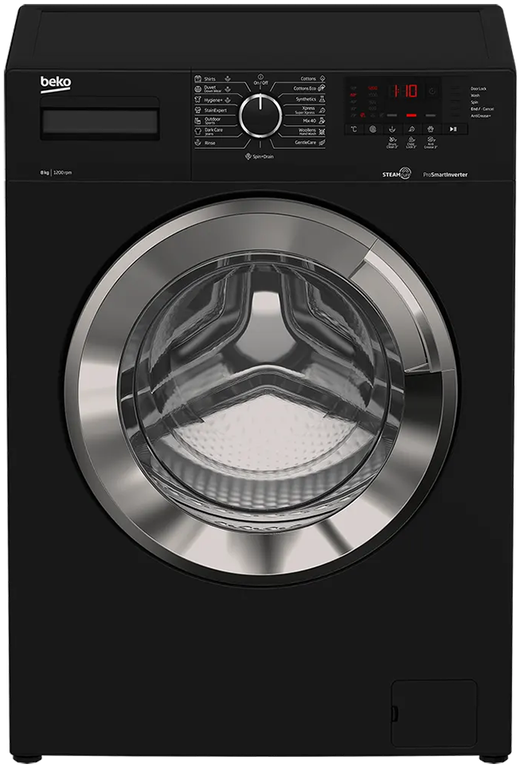 غسالة بيكو فول اتوماتيك تحميل امامي 8 كجم، 1200 لفة، ديجيتال، بخار، انفرتر، اسود، WTV 8612 XBCI