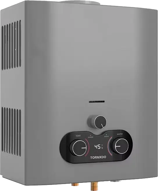 سخان مياه غاز تورنيدو ، 6 لتر، غاز طبيعي، شاشة رقمية، مدخنة ، فضي، GHE-C06CNE-S