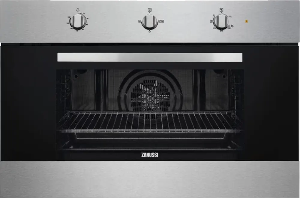 فرن بلت ان زانوسي 90 سم، 75 لتر، غاز- كهرباء، شواية، أسود× فضي ،ZOG9990X
