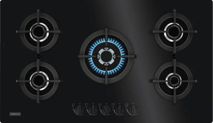 بوتاجاز بلت ان زانوسي مسطح غاز 90*60 سم، 5 شعلة، أمان كامل، زجاج، أسود، موديل ZGO98520BA
