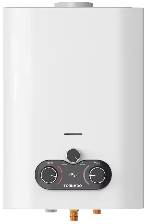 سخان مياة غاز تورنيدو ، 10 لتر ، شاشة ديجيتال ، انبوبة ، أبيض ، GHE-C10CTE-W
