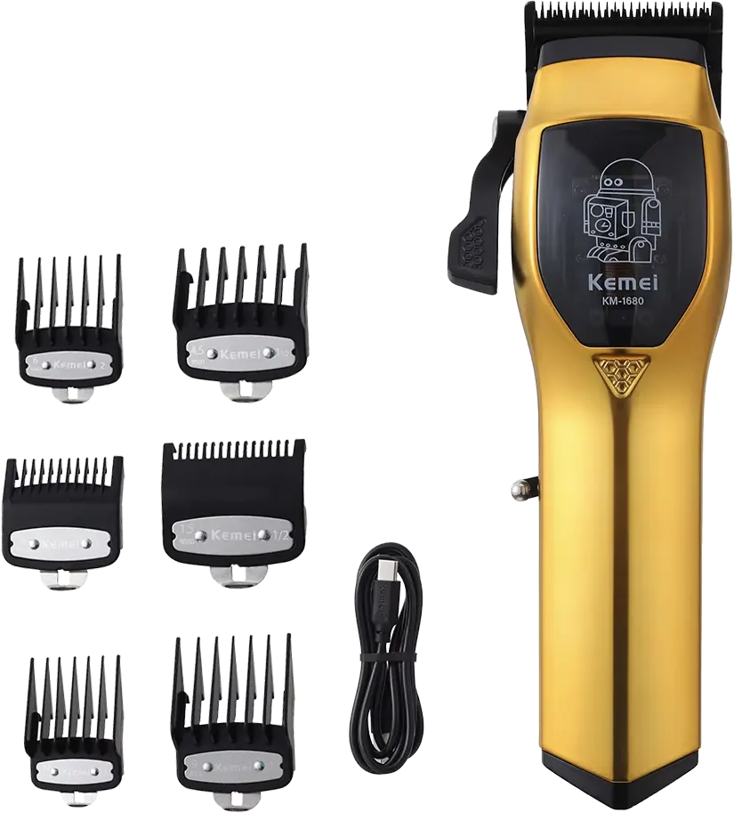ماكينة حلاقة شعر كيمي قابلة للشحن، ،6 أمشاط، لون ذهبي*أسود، موديل KM-1691
