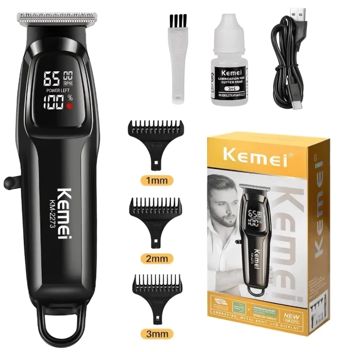 ماكينة حلاقة شعر كيمي لاسلكية للرجال ، شاشة ال اي دي ، مزودة بشحن سريع ، أسود ، KM-2273
