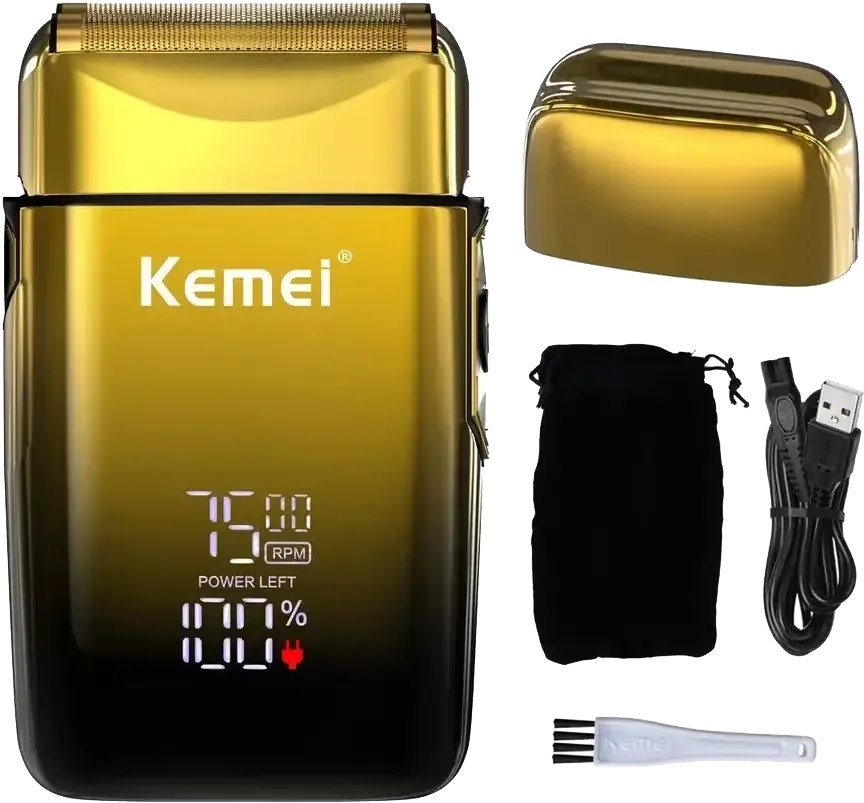 ماكينة حلاقة كهربائية لاسلكية كيمي، شاشة LCD ديجيتال،شفرات سيراميك، بطارية 3200 مللي أمبير، ذهبي، KM-8539
