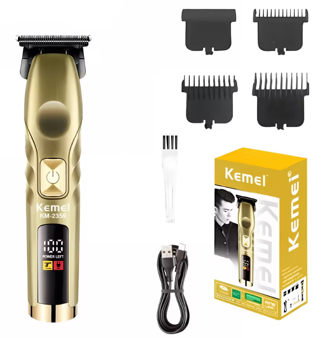ماكينة حلاقة شعر كيمي لاسلكية للرجال ، شاشة ال سي دي ، قابلة لاعادة الشحن ، مقاومة للماء ، جولد ، KM-2359

