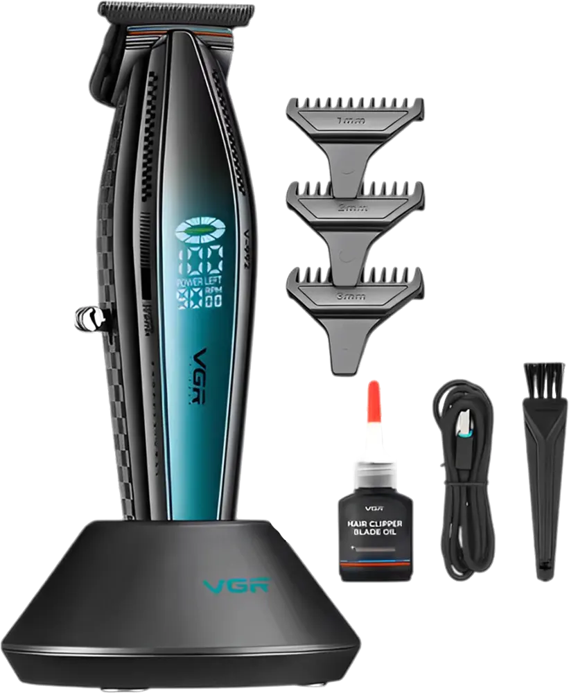 ماكينة حلاقة في جي ار لاسلكية لقص الشعر للرجال ، شاشة ال اي دي ، قابلة للشحن ، أسود، V-992
