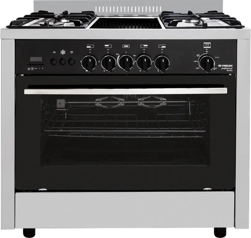 [بوتجاز فريش بروفيشنال جريللو، بوتاجاز 6 شعله، 4 شعلة غاز، 2 شعلة كهرباء، 90×60 سم، أمان كامل، تايمر ديجيتال، مروحة، أسودxسلفر] بوتجاز فريش بروفيشنال جريللو، بوتاجاز 6 شعله، 4 شعلة غاز، 2 شعلة كهرباء، 90×60 سم، أمان كامل، تايمر ديجيتال، مروحة، أسودxسلفر