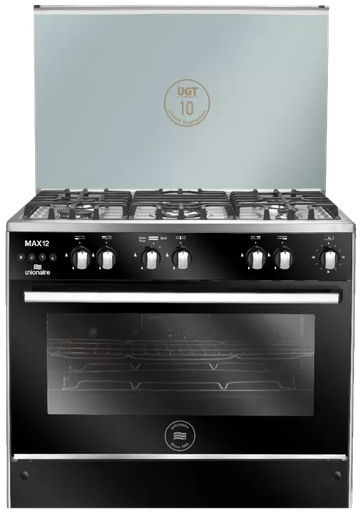 [بوتاجاز يونيون اير ماكس 12، بوتجاز 5 شعله، مقاس 60×80 سم، حوامل زهر، شواية - مروحة فرن، أسود، C68SS-GC-447-IF-SO-2W-M12-AL] بوتاجاز يونيون اير ماكس 12، بوتجاز 5 شعله، مقاس 60×80 سم، حوامل زهر، شواية - مروحة فرن، أسود، C68SS-GC-447-IF-SO-2W-M12-AL