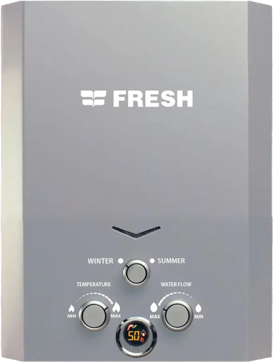 [سخان مياه غاز طبيعي فريش، 6 لتر، شاشة ديجيتال، مع ادابتر، فضى، 21712] سخان مياه غاز طبيعي فريش، 6 لتر، شاشة ديجيتال، مع ادابتر، فضى، 21712