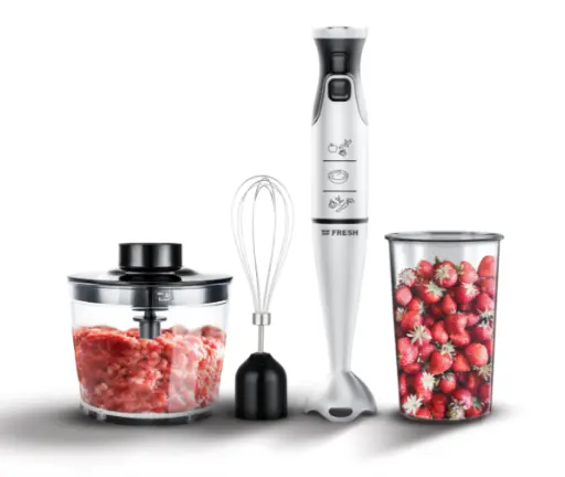 [هاند بلندر فريش، 1000 وات، كاس 600 مللي، شفرات ستانلس، مضرب بيض، سيلفر، HB1000C] هاند بلندر فريش، 1000 وات، كاس 600 مللي، شفرات ستانلس، مضرب بيض، سيلفر، HB1000C