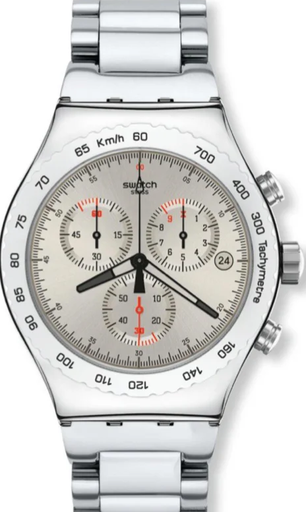 [YVS405GC] YVS405GC ساعة سواتش معدن مينا فضي رجالي