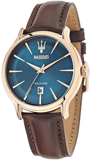 [8851118001] 8851118001 brown leather blue dail rosegold case رجالي